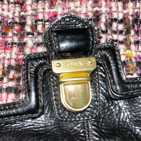 RARE COACH Poppy Tweed Black Patent Flap Shoulder Bag 17927 - Picture 12 of 16